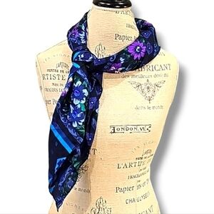 Harve Benard Purple And Blue Floral Print 100% Silk Scark - OS